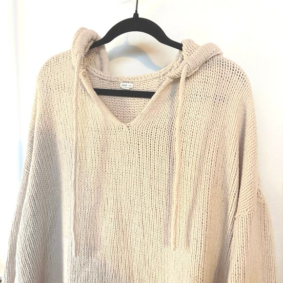 Aerie Crochet Chenille Cream Knit Hoodie Sweater Soft Cozy Oversized Boho Medium - Picture 2 of 14
